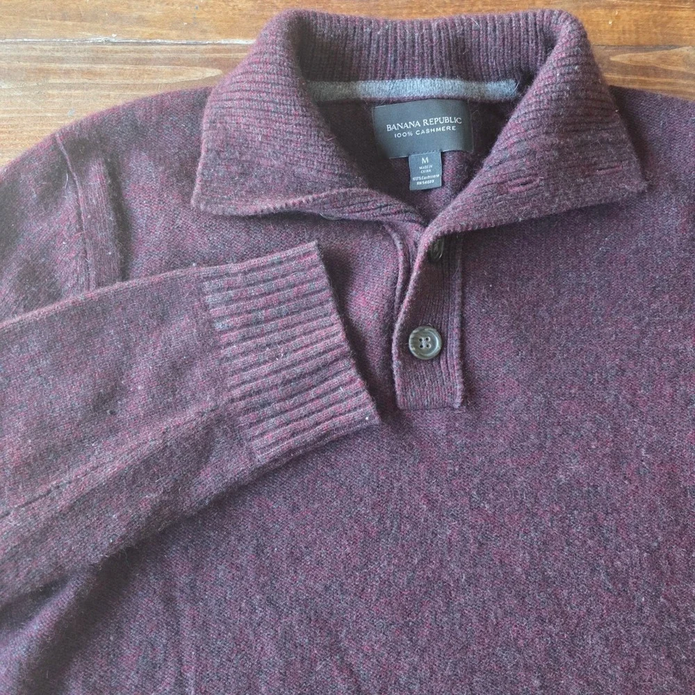 Banana Republic Med Cashmere Shawl Collar Pullover Sweater Burgundy‎ Speckled